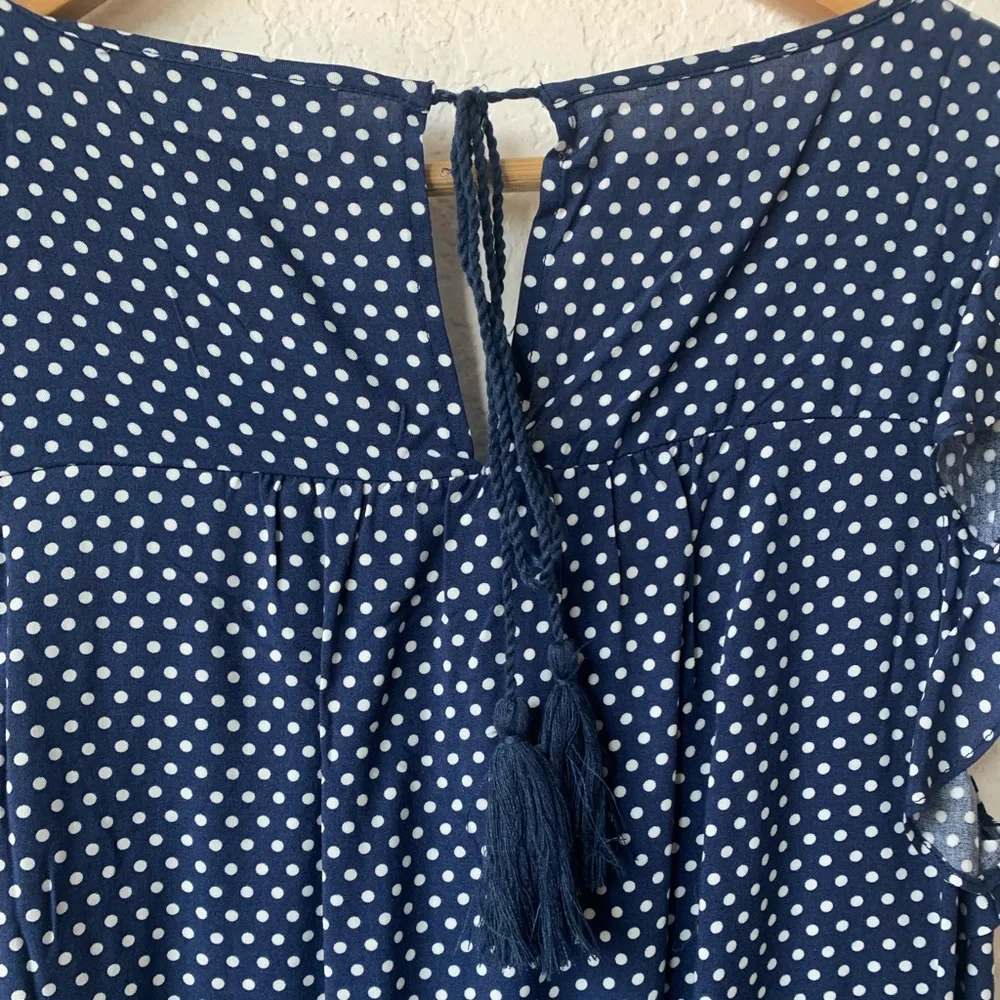 2/$20 NWOT ModCloth Lovely and Ruffly Sleeveless Top in Navy Polka Dots - Picture 5 of 7